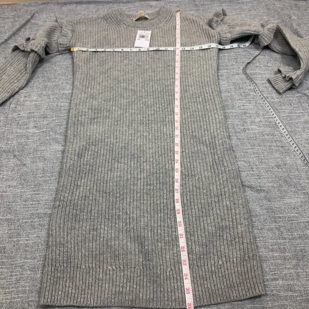 Michael Kors Ruffled Ribbed Sweater Dress Gray XXS